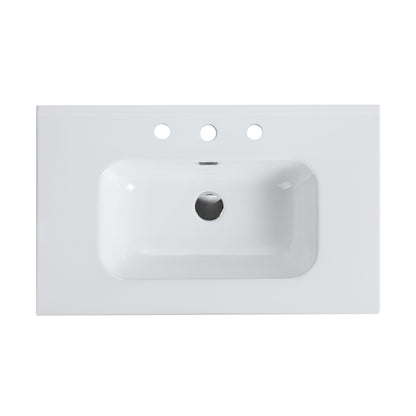 BB0930Y331, Integrated white ceramic basin with three predrilled faucet holes, faucet and drain assembly NOT included image 9