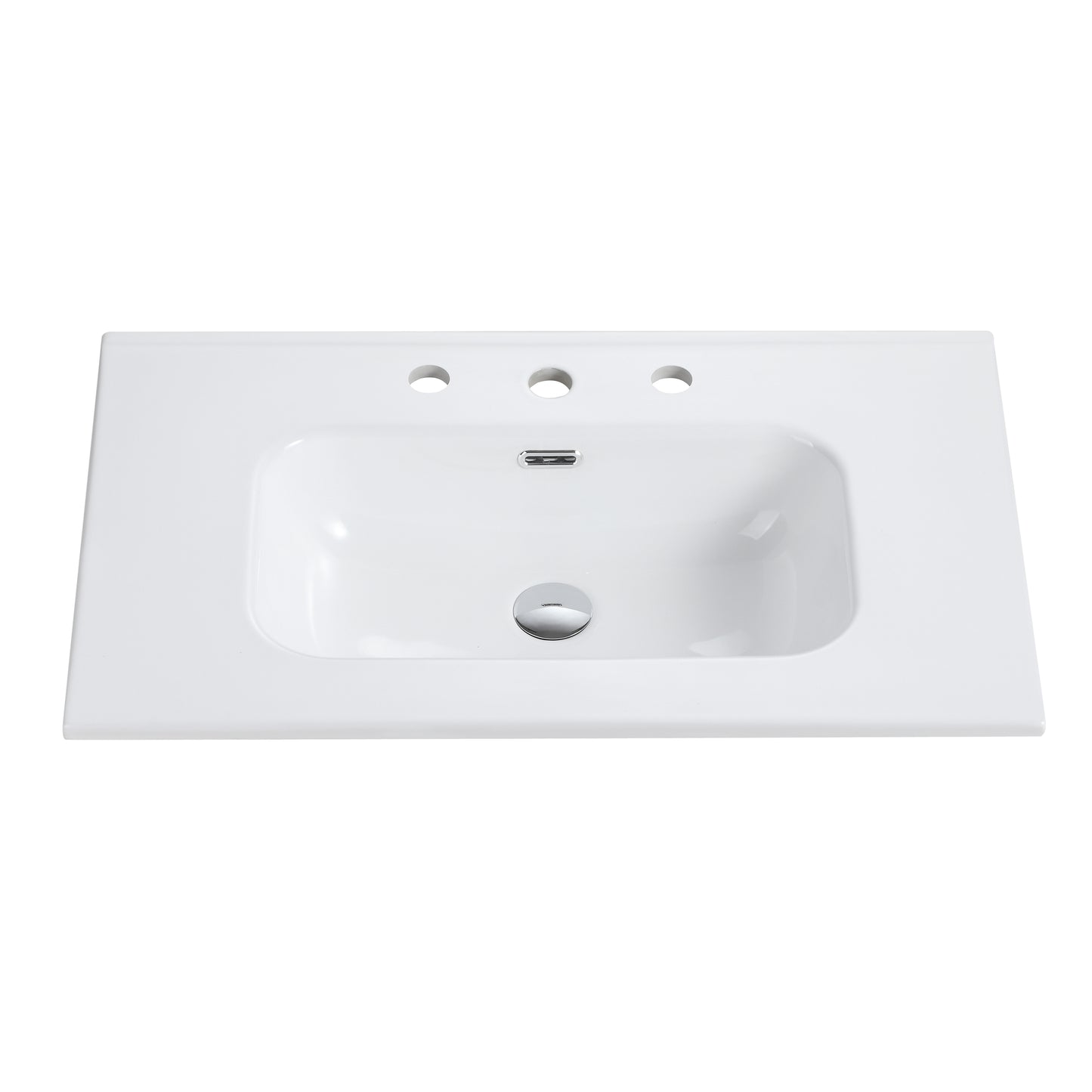 BB0930Y331, Integrated white ceramic basin with three predrilled faucet holes, faucet and drain assembly NOT included image 10