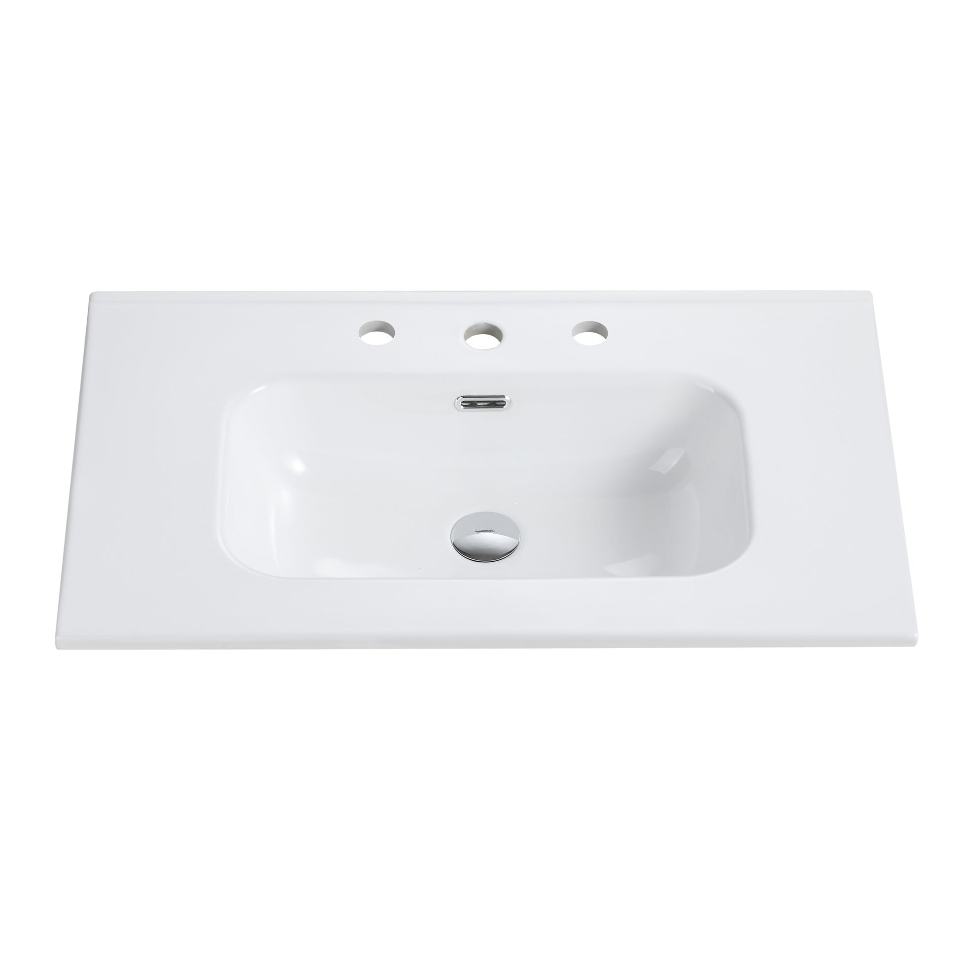 BB0930Y331, Integrated white ceramic basin with three predrilled faucet holes, faucet and drain assembly NOT included image 10