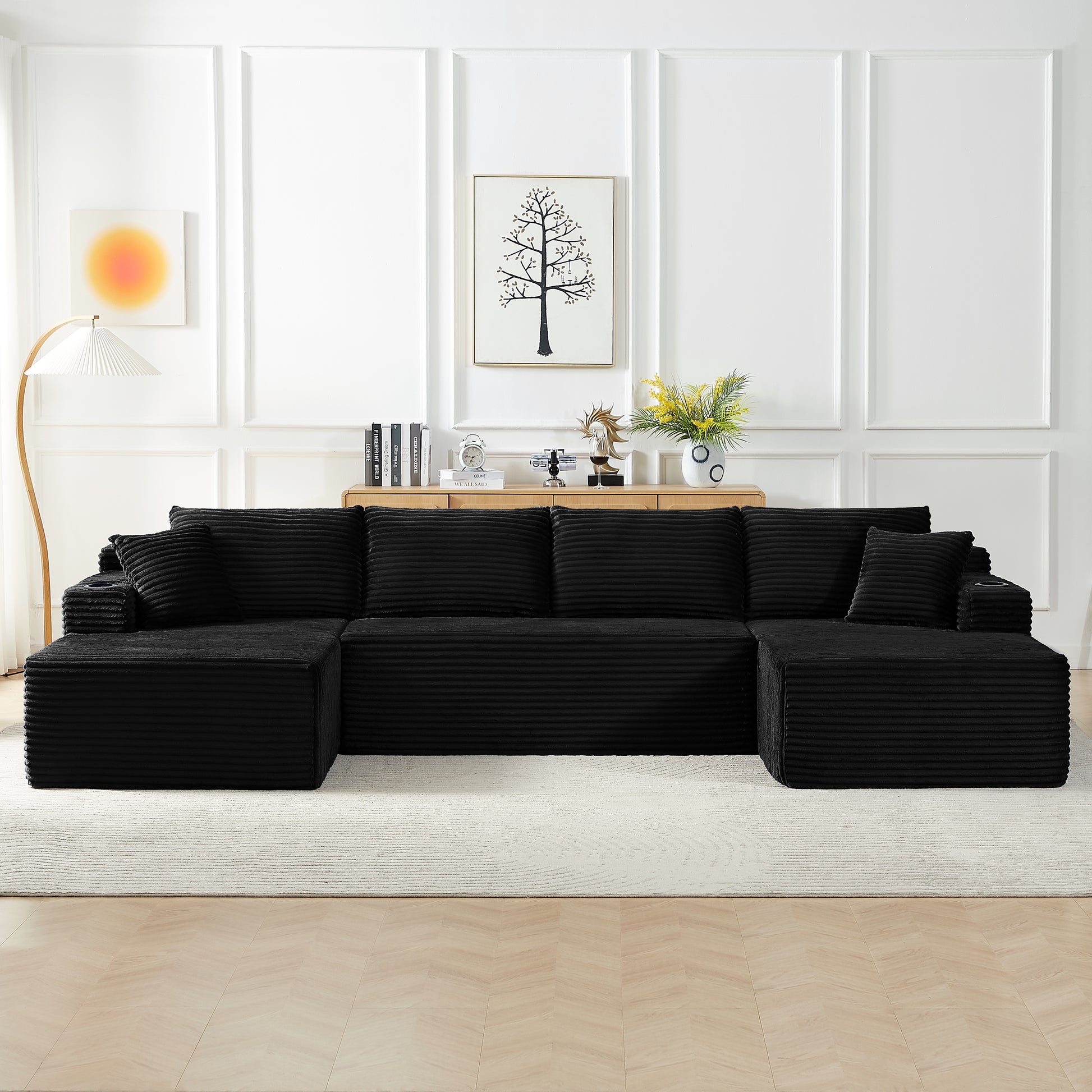 Chenille U-Shaped Sectional Sofa Set,Minimalist Style Modular Sectional Sofa, Luxury Chenille Fabric Cloud Couch for Living Room image 2