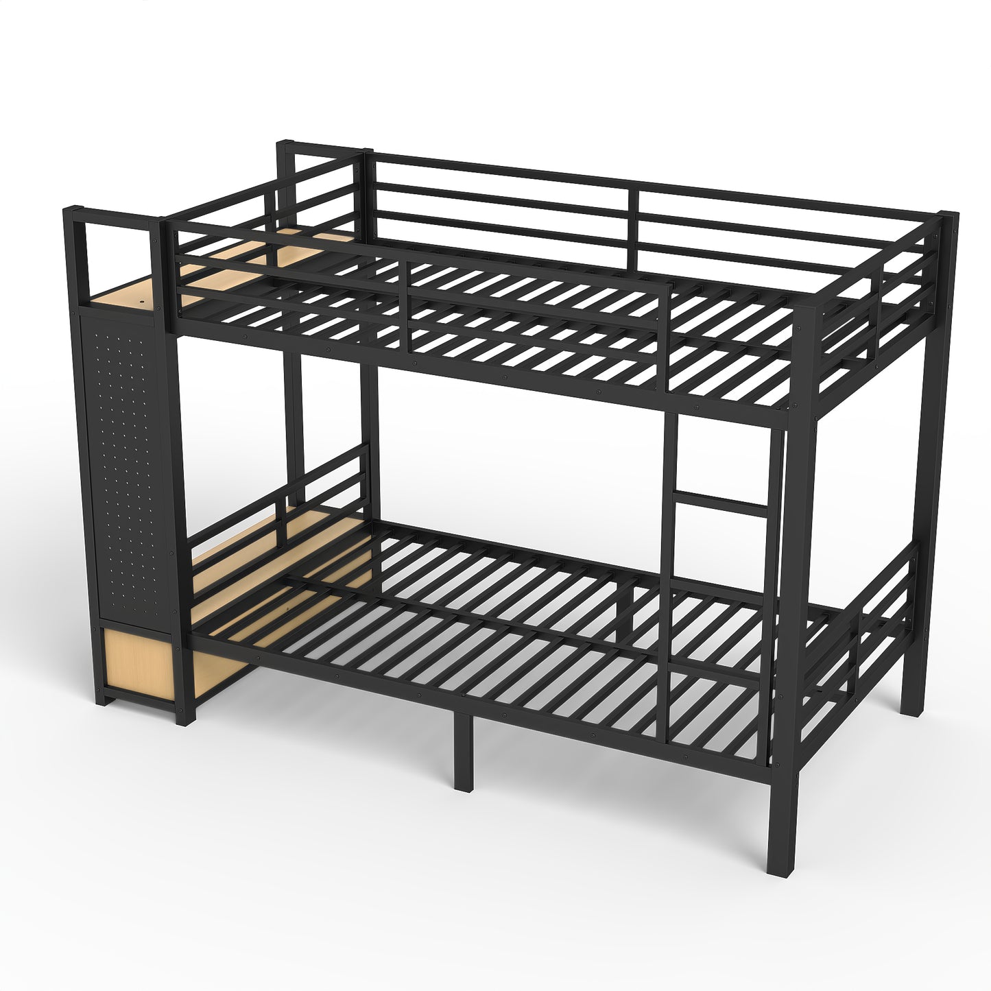 Twin XL over Twin XL size Metal Bunk Bed for Teens with Storage Shelves,Drawers and Pegboard,Black image 11