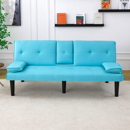 The 67-inch blue PVC multi-functional sofa bed, with a foldable and cup holder design, makes it extremely convenient to turn the living room into a guest room image 6