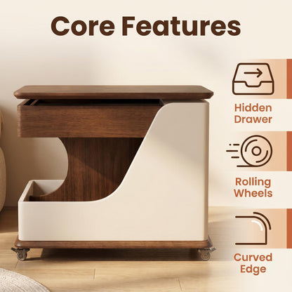 A small side table or coffee table with an adjustable height, suitable for the living room, balcony or bedroom. It is portable and features storage compartments, available in off-white and walnut. image 10