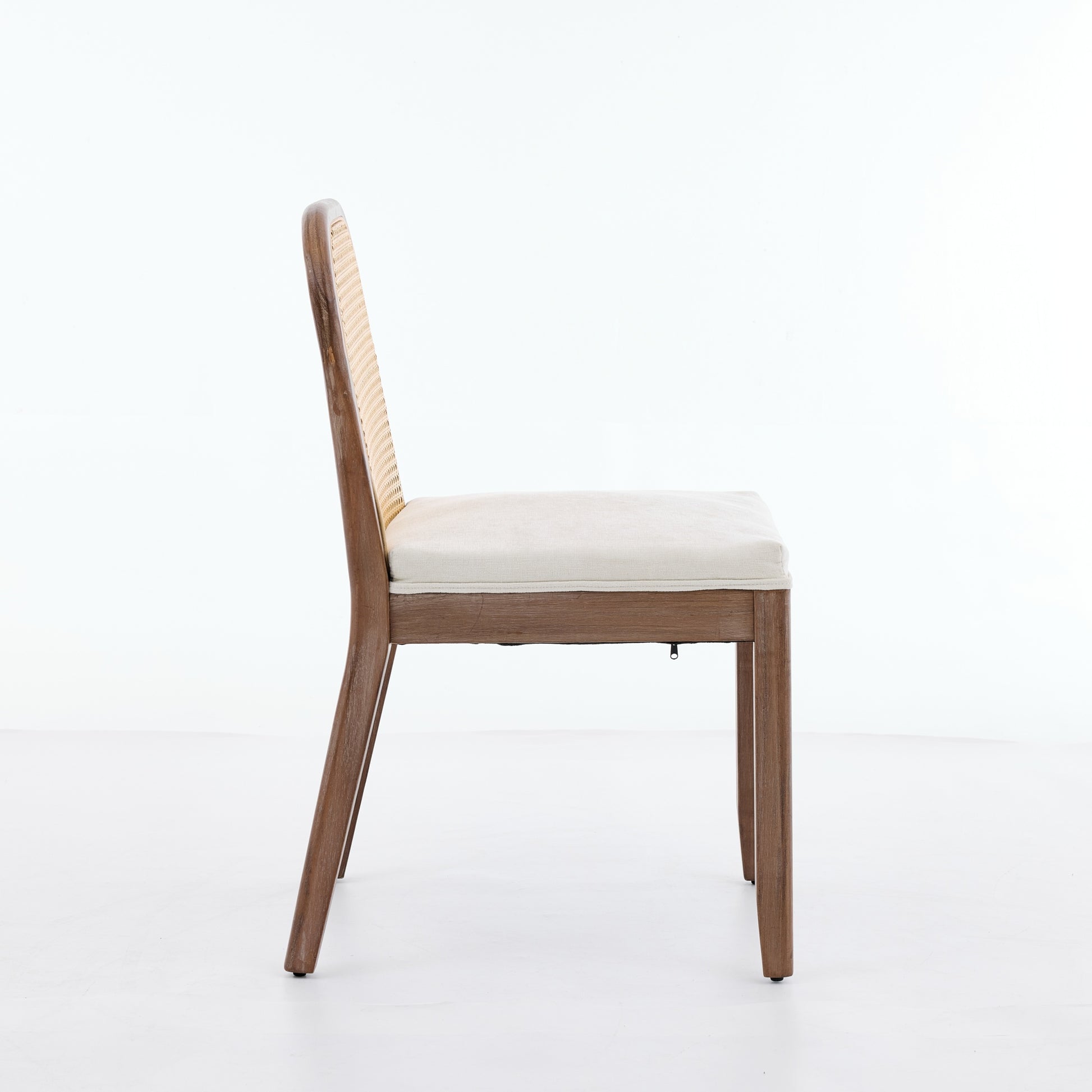 Set of 2 Curved Arched Cane Back Dining Chairs,Mid Century Farmhouse Side Chairs,Distressed Solid Wood Frame,Chenille Cushion with S-Spring and Sponge,Armless Accent Chairs for Kitchen,Beige,SW1899BG image 5
