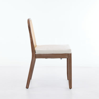 Set of 2 Curved Arched Cane Back Dining Chairs,Mid Century Farmhouse Side Chairs,Distressed Solid Wood Frame,Chenille Cushion with S-Spring and Sponge,Armless Accent Chairs for Kitchen,Beige,SW1899BG image 5