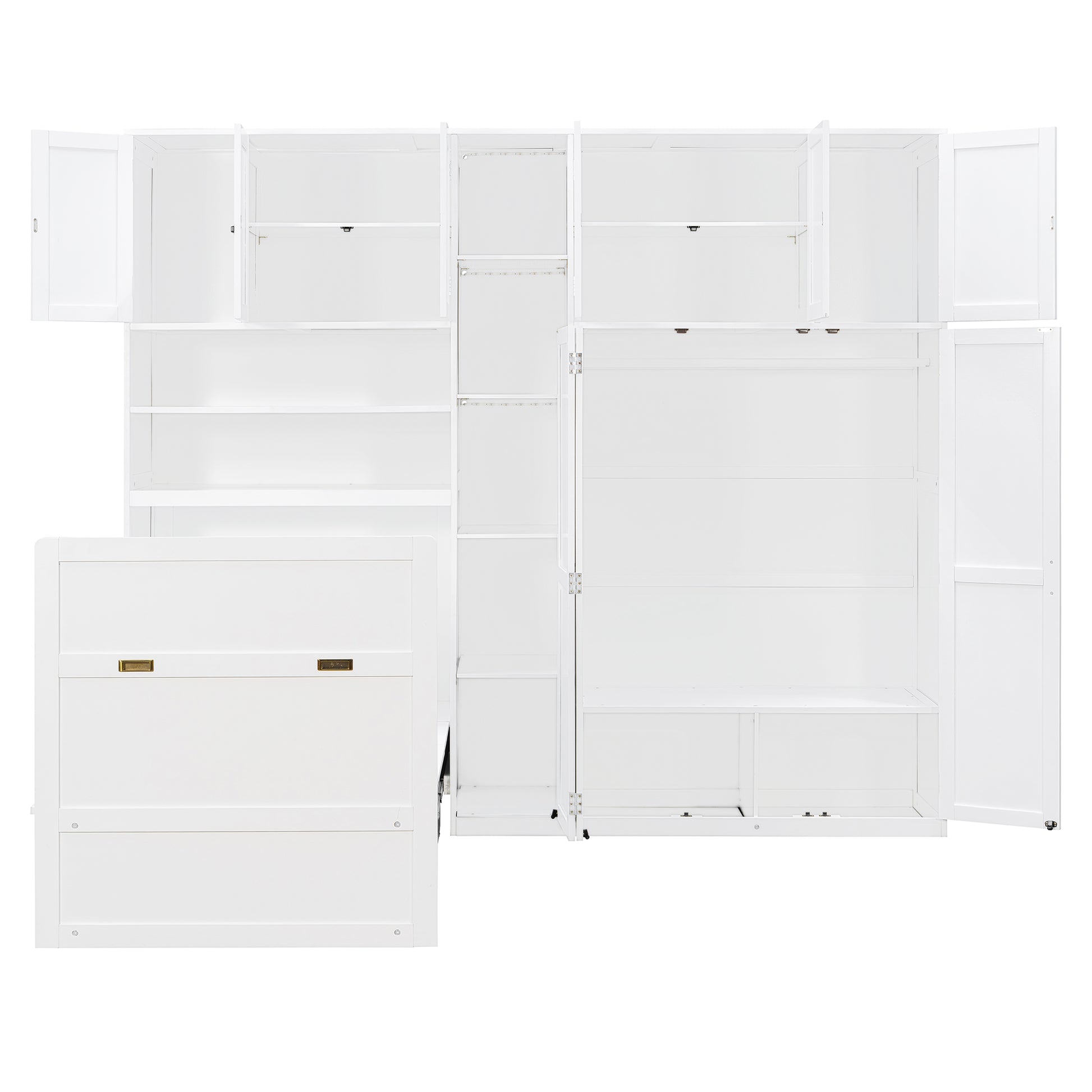 Twin Size Murphy Cabinet Bed with Wardrobe & Storage Shelves, 5-Tier LED Display Shelves, Overhead Cabinets, White image 12