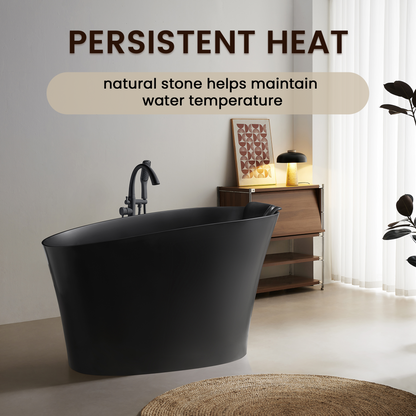 51" Solid Surface Oval Freestanding Black Bathtub with Overflow and Drain Assembly, with Integral Seat and headrest, LTL image 6