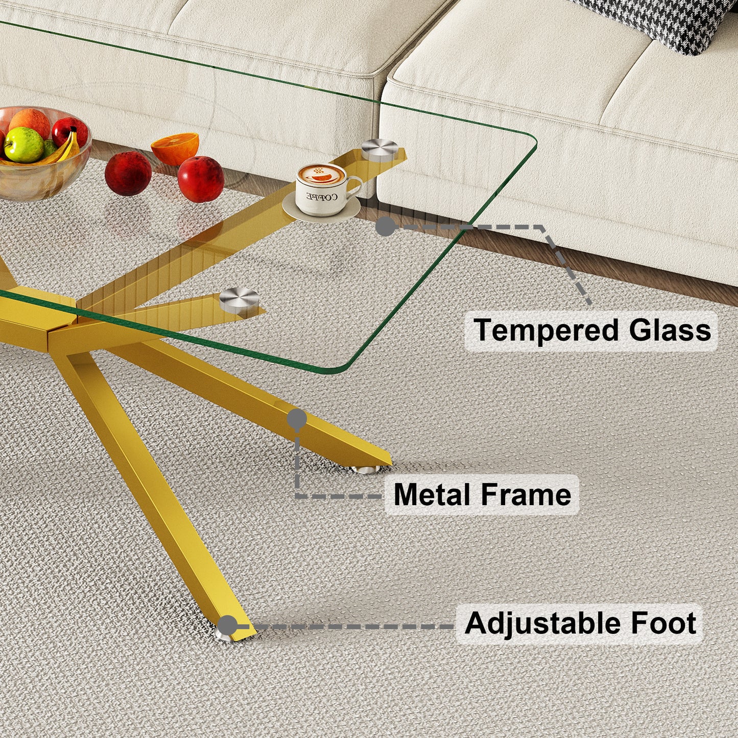 39.37" Rectangular Clear Tempered Glass Coffee Table,Stylish Design with Gold Metal Legs, Coffee Table for Living Room image 3