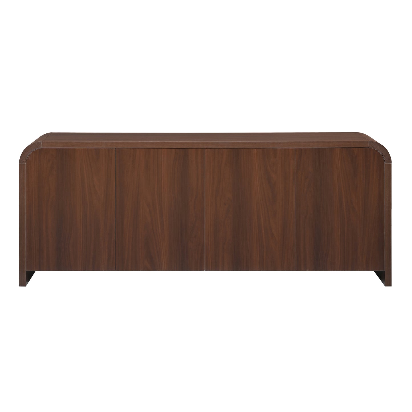 Farmhouse Curved Edge TV Stand with Large Cabinets for TVs up to 70", Minimalist Wood Grain Media Console with Cable Management, Mid Century TV Cabinet with Adjustable Shelves for Living Room, Walnut image 9