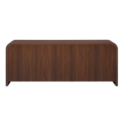Farmhouse Curved Edge TV Stand with Large Cabinets for TVs up to 70", Minimalist Wood Grain Media Console with Cable Management, Mid Century TV Cabinet with Adjustable Shelves for Living Room, Walnut image 9