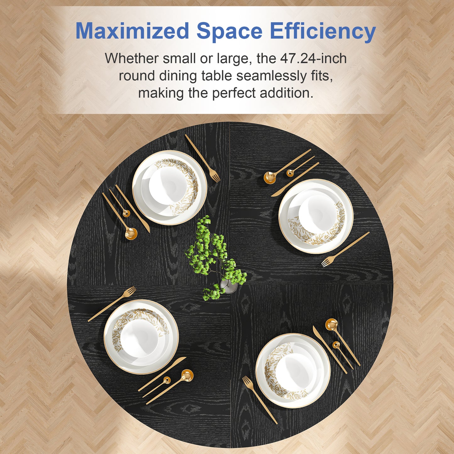 Spiced Round Dining Table for 4 - 47 Inch Farmhouse Kitchen Table, MDF Circle Table with Wood Grain Finish, 300lb Weight Capacity, Easy Assembly for Dining Room, Kitchen, Living Room -Black image 9