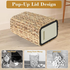 Boho Rattan Trash Can with Lid - 2.6 Gallon Wastebasket