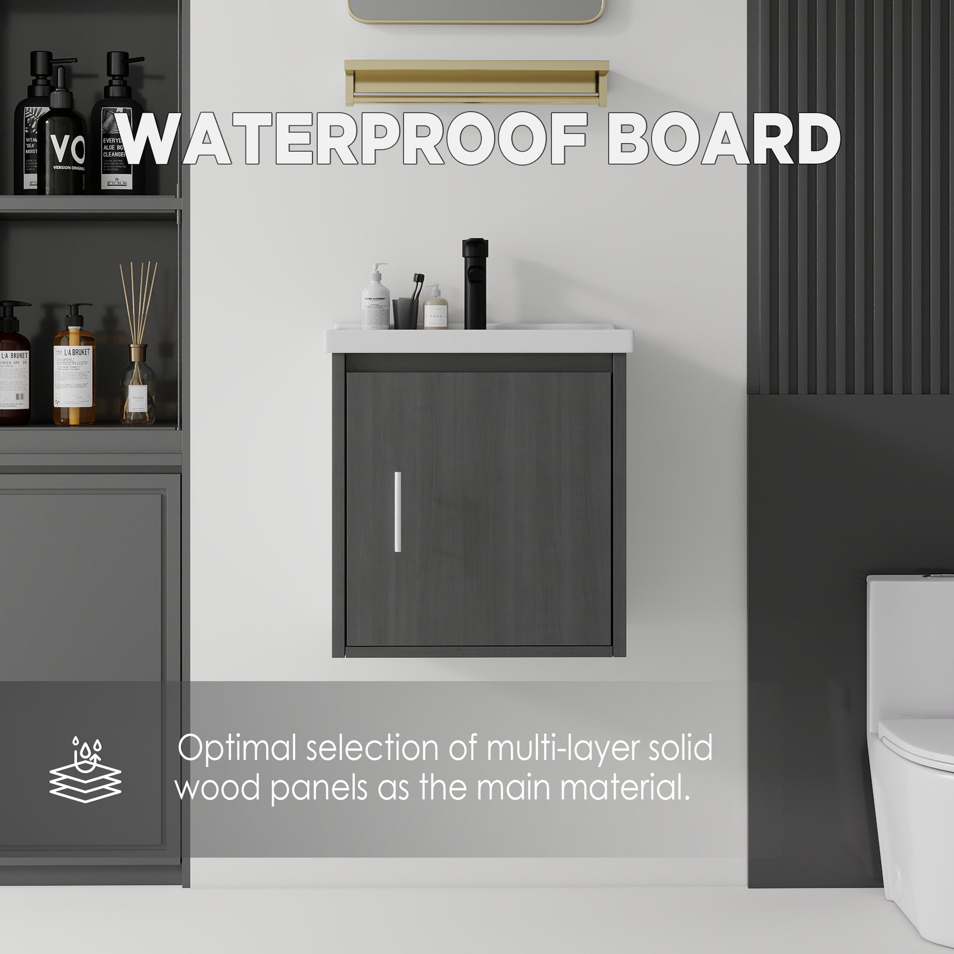 20 Inch Floating Bathroom Vanity with Sink, Soft-Close Door,Ceramic Sink,Plywood, Grey image 3