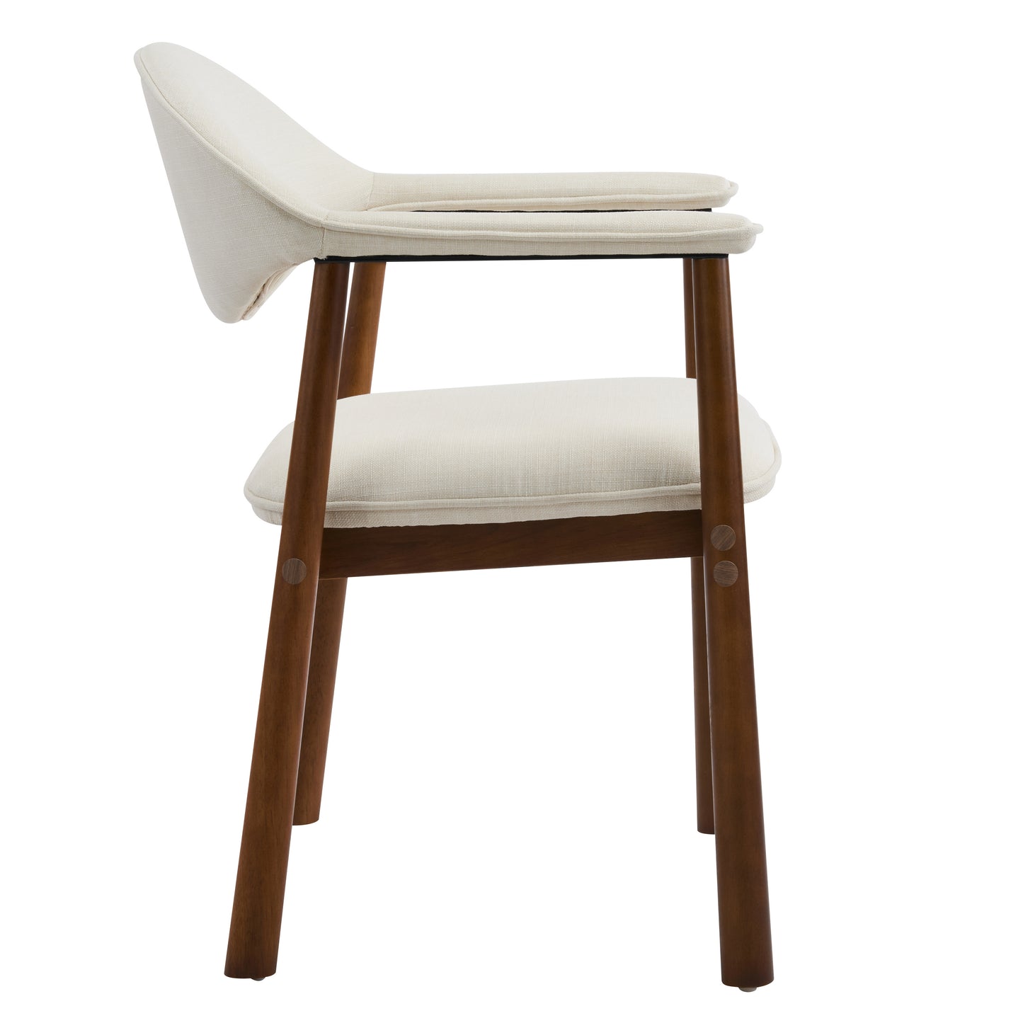Modern Upholstered Dining Chairs with Curved Back, Beige Fabric & Walnut Finish Rubber Wood, Set of 2 image 7