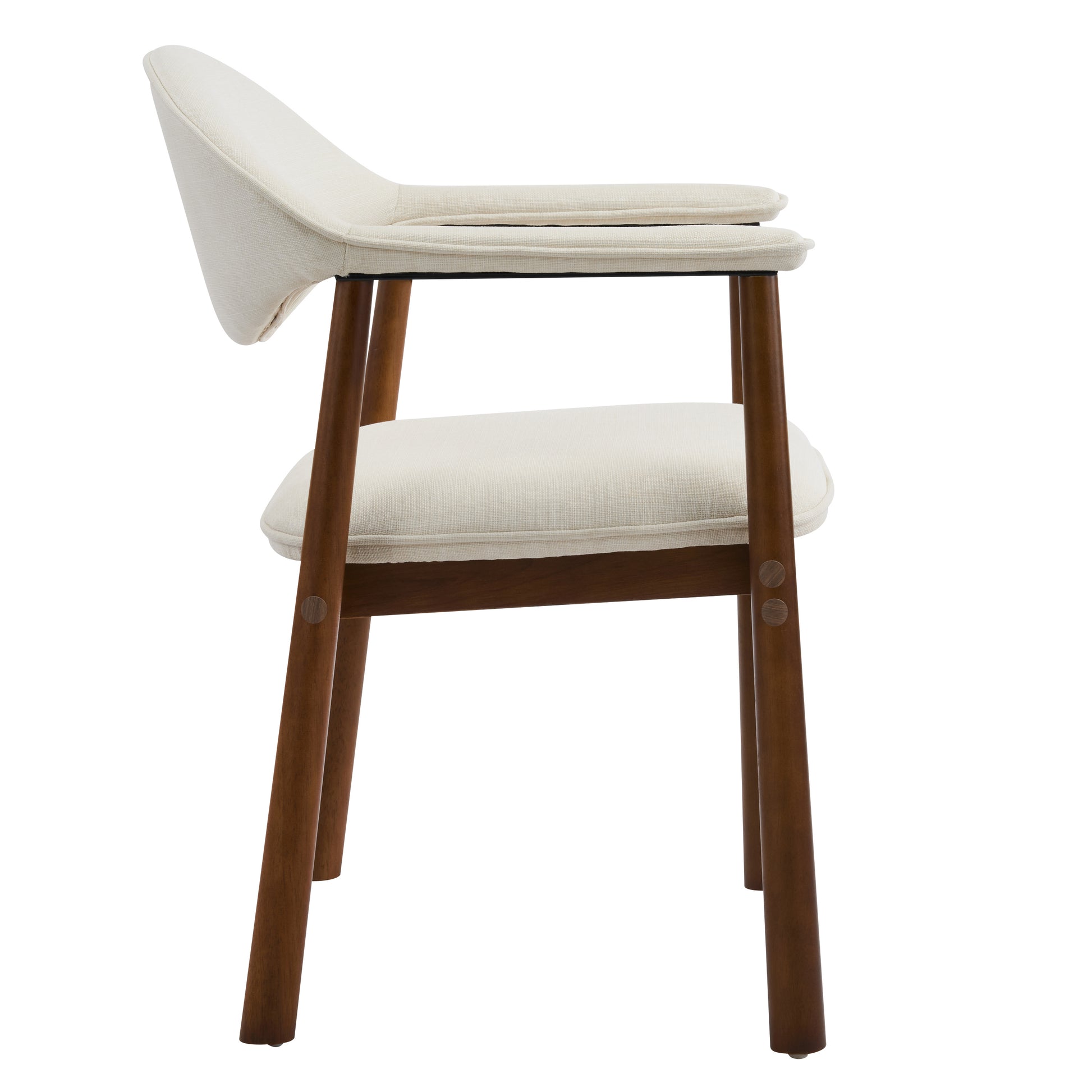 Modern Upholstered Dining Chairs with Curved Back, Beige Fabric & Walnut Finish Rubber Wood, Set of 2 image 7