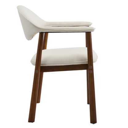 Modern Upholstered Dining Chairs with Curved Back, Beige Fabric & Walnut Finish Rubber Wood, Set of 2 image 7