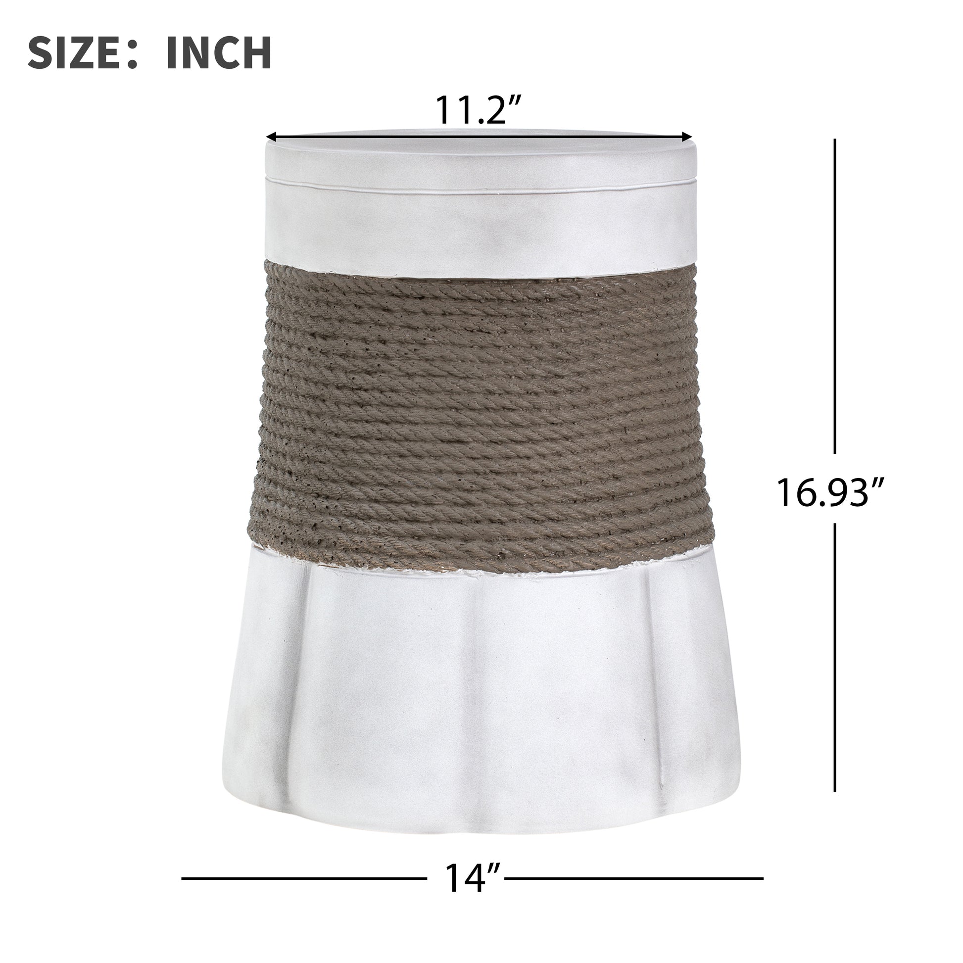 Outdoor Light Gray & Brown Retro Woven Rope & Fan-Base MGO Side Table – End Table for Home, Office, Living Room & Outdoor image 8
