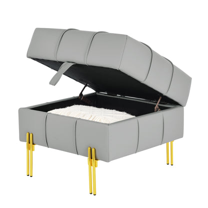 22 inches Anti-scratch Leather Storage Ottoman, Pet Friendly Entryway Bench with Golden Stainless Steel Legs, Gray image 5