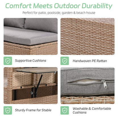 TOMAX 5-Piece Outdoor Patio Rattan Sofa Set, Sectional PE Wicker L-Shaped Garden Furniture Set with 2 Extendable Side Tables, Dining Table and Washable Covers for Backyard, Poolside, Indoor, Brown image 5