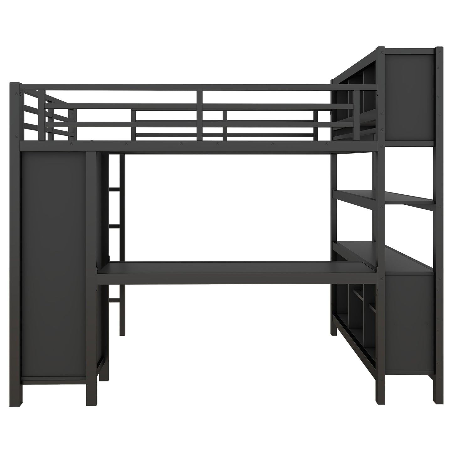 Metal Loft Bed with Wardrobe And L-shaped Desk, Full Size Loft Bed with Storage Cubes and Shelves, Heavy Duty Loft Bed for Kids Teens Adults, Black image 10