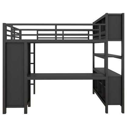 Metal Loft Bed with Wardrobe And L-shaped Desk, Full Size Loft Bed with Storage Cubes and Shelves, Heavy Duty Loft Bed for Kids Teens Adults, Black image 10