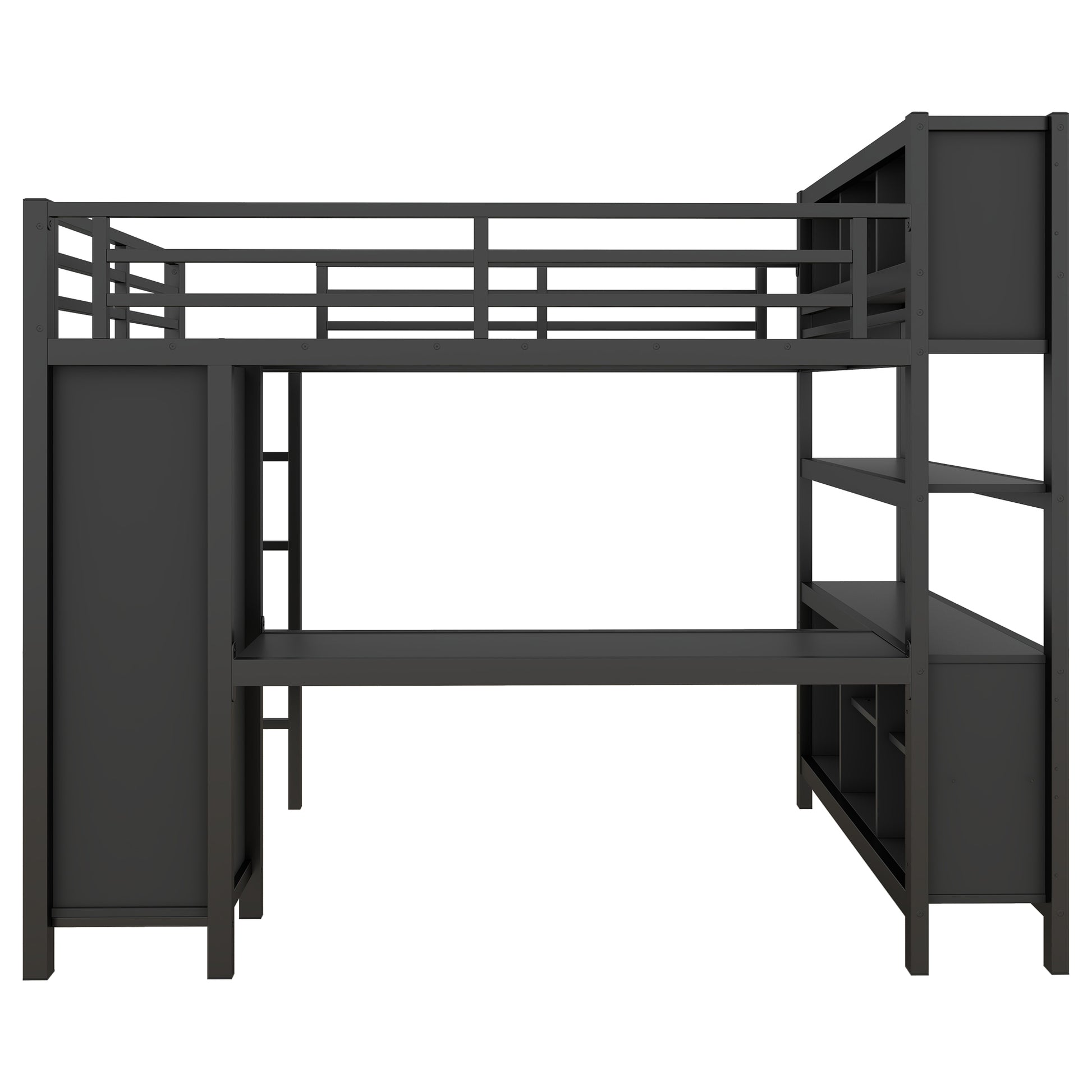 Metal Loft Bed with Wardrobe And L-shaped Desk, Full Size Loft Bed with Storage Cubes and Shelves, Heavy Duty Loft Bed for Kids Teens Adults, Black image 10
