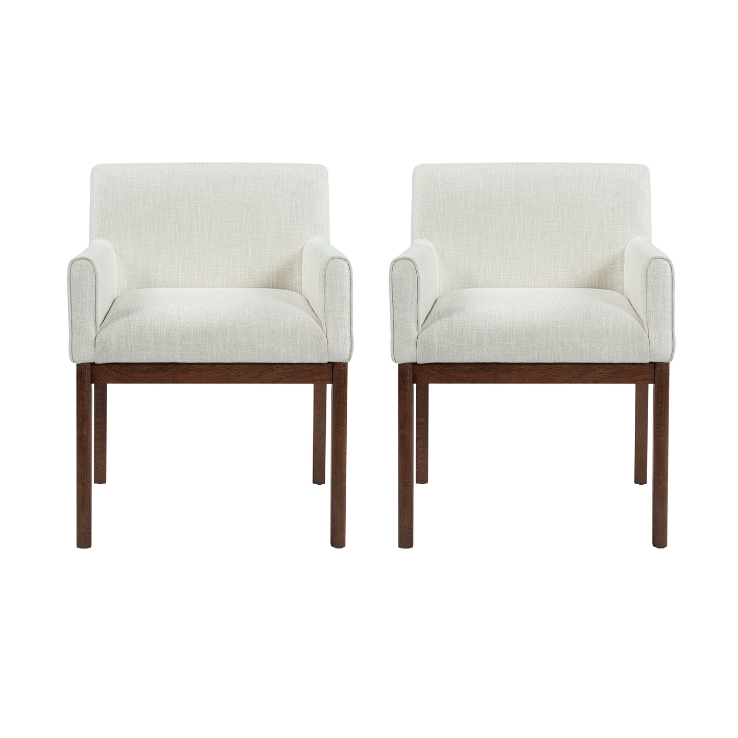 Modern Upholstered Dining Chair with Arms, Rubber Wood leg, Fabric & Foam Padded Seat for Kitchen, Dining Room, Living Room(Set of 2),Brown+Beige image 3
