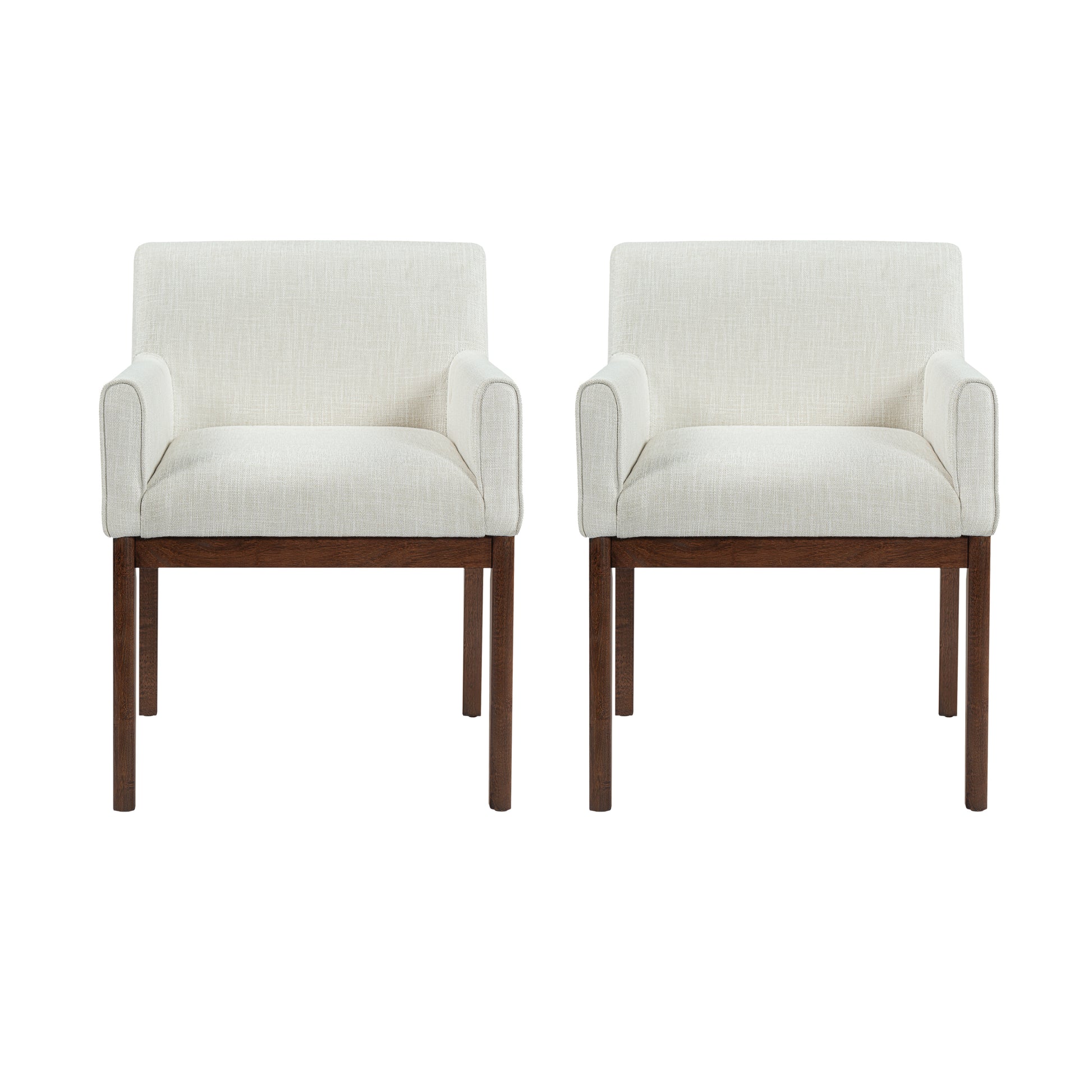 Modern Upholstered Dining Chair with Arms, Rubber Wood leg, Fabric & Foam Padded Seat for Kitchen, Dining Room, Living Room(Set of 2),Brown+Beige image 3