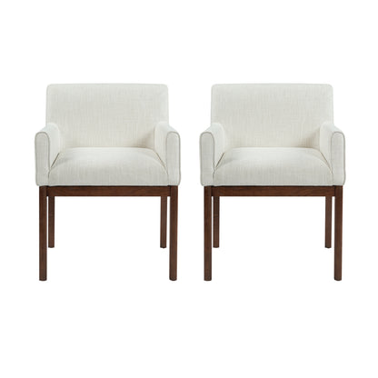 Modern Upholstered Dining Chair with Arms, Rubber Wood leg, Fabric & Foam Padded Seat for Kitchen, Dining Room, Living Room(Set of 2),Brown+Beige image 3