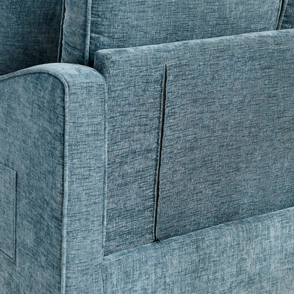 Two-seater sofa, double sofa chaise longue, with irregular armrests and backrests, footrest with storage space, comes with two small throw pillows, suitable for living room and bedroom -Blue image 6