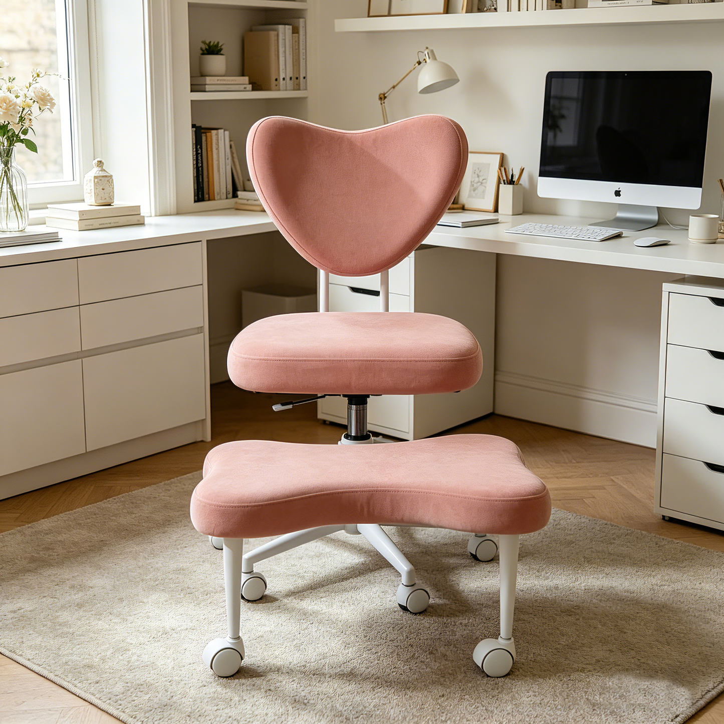 Meditation chair, an ergonomic cross-legged seating chair with lumbar support and a height-adjustable seat cushion, ideal for people engaged in high-intensity office work. PINK image 7