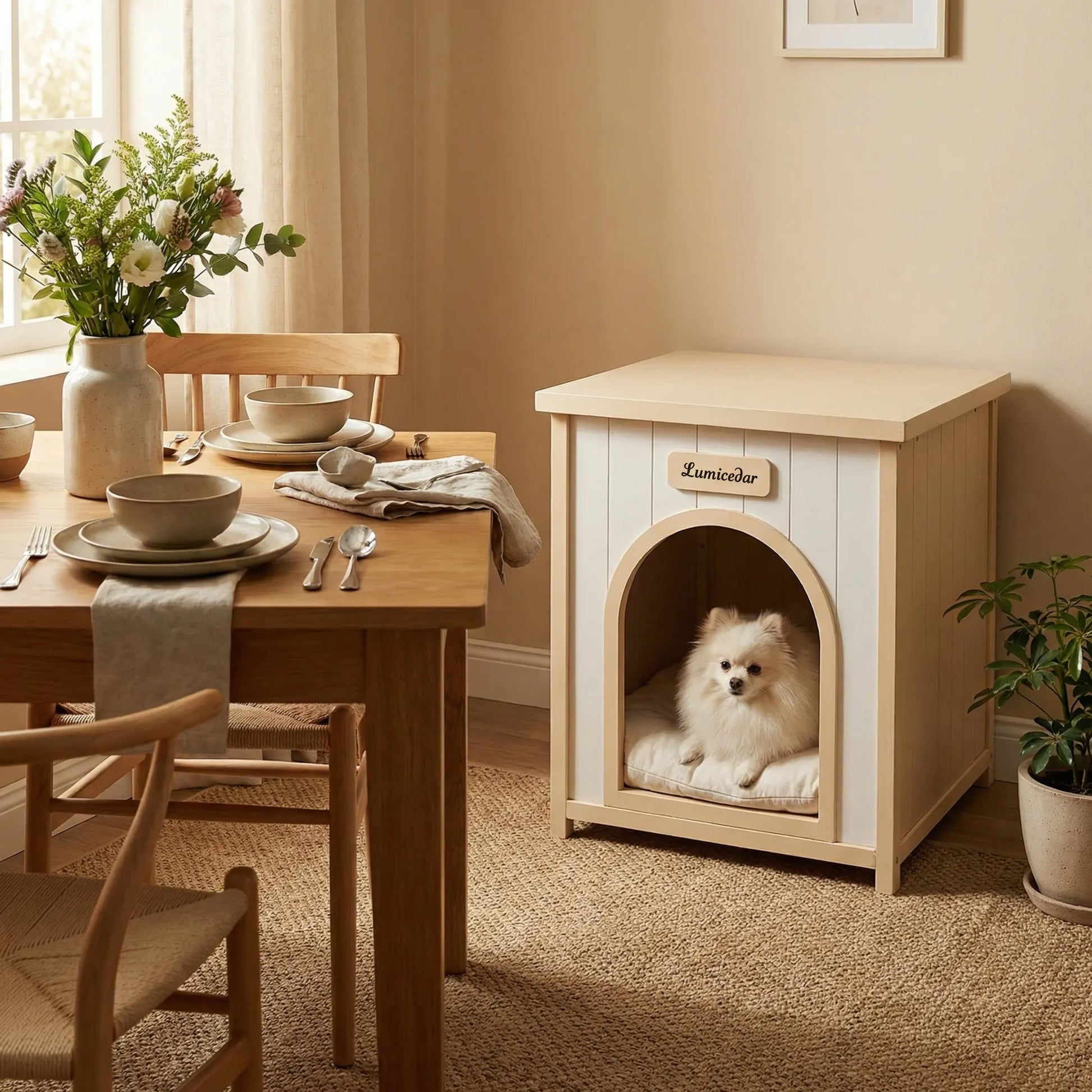 Modern Indoor Wooden Dog House with Removable Cushion – Solid Cedar Pet House for Small Dogs & Cats, Furniture-Grade Scandinavian Design image 9