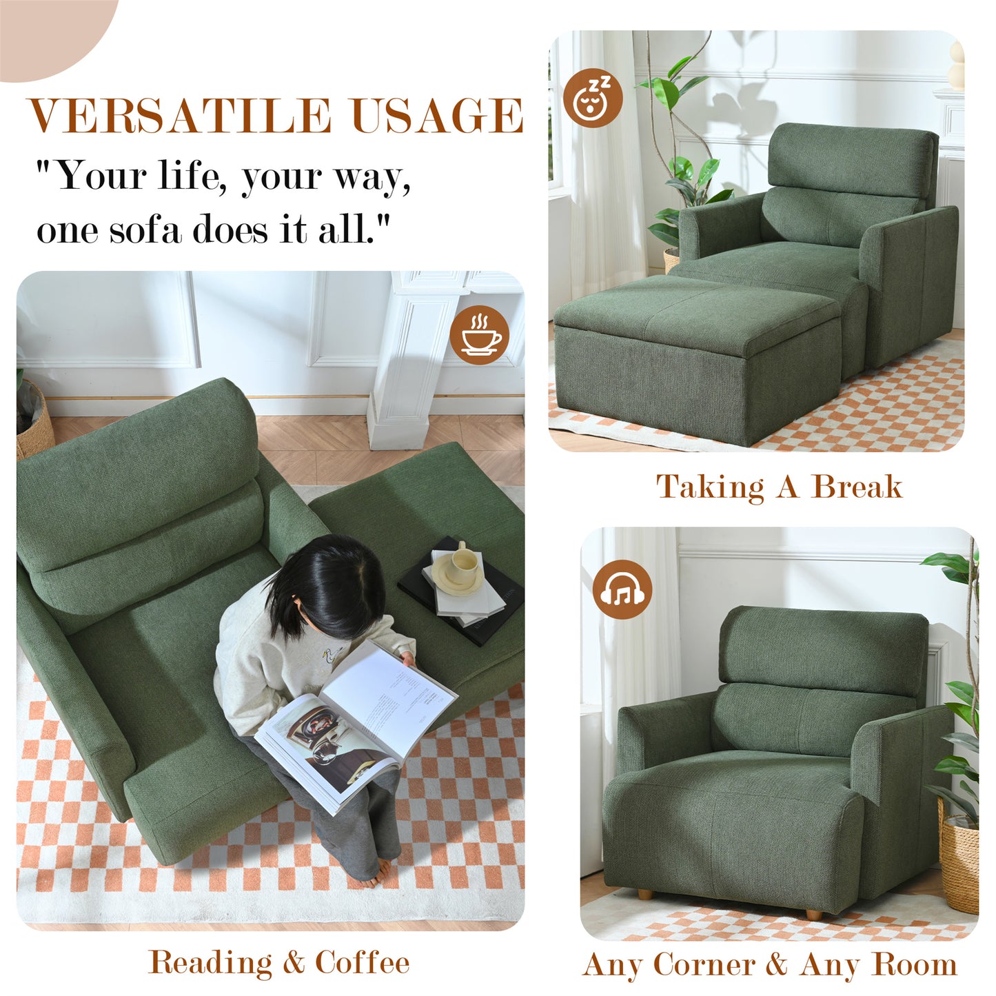Oversized Chair w/Storage Ottoman, Wide Accent Armchair Chair for Living Room, Modern Lounge Chair, Upholstered Mid-Century Reading Chair, Comfy Living Room Chair, Deep Seat Sofa Couch(Dark Green) image 4