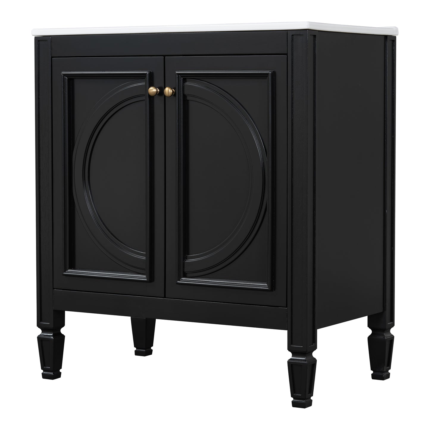 60" Double Sink Bathroom Vanity Set with Matching Wall Mount Medicine Cabinet, Vintage Raised Round Panel Doors & Tapered Legs, Soft Close Hinges, Adjustable Storage Shelves, Black image 6