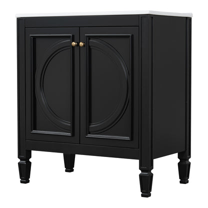 60" Double Sink Bathroom Vanity Set with Matching Wall Mount Medicine Cabinet, Vintage Raised Round Panel Doors & Tapered Legs, Soft Close Hinges, Adjustable Storage Shelves, Black image 6