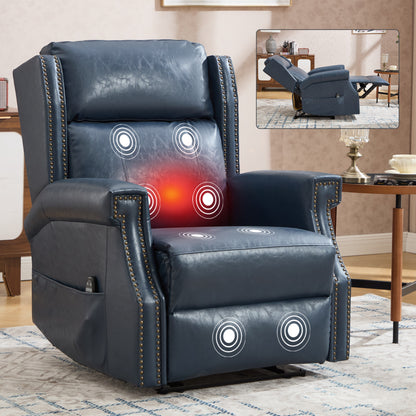 Blue Manual Recliner Chair in Faux Leather for Living Room with Heavy Duty Motion Mechanism, 8 vibrating nodes and 3 massage modes. image 8