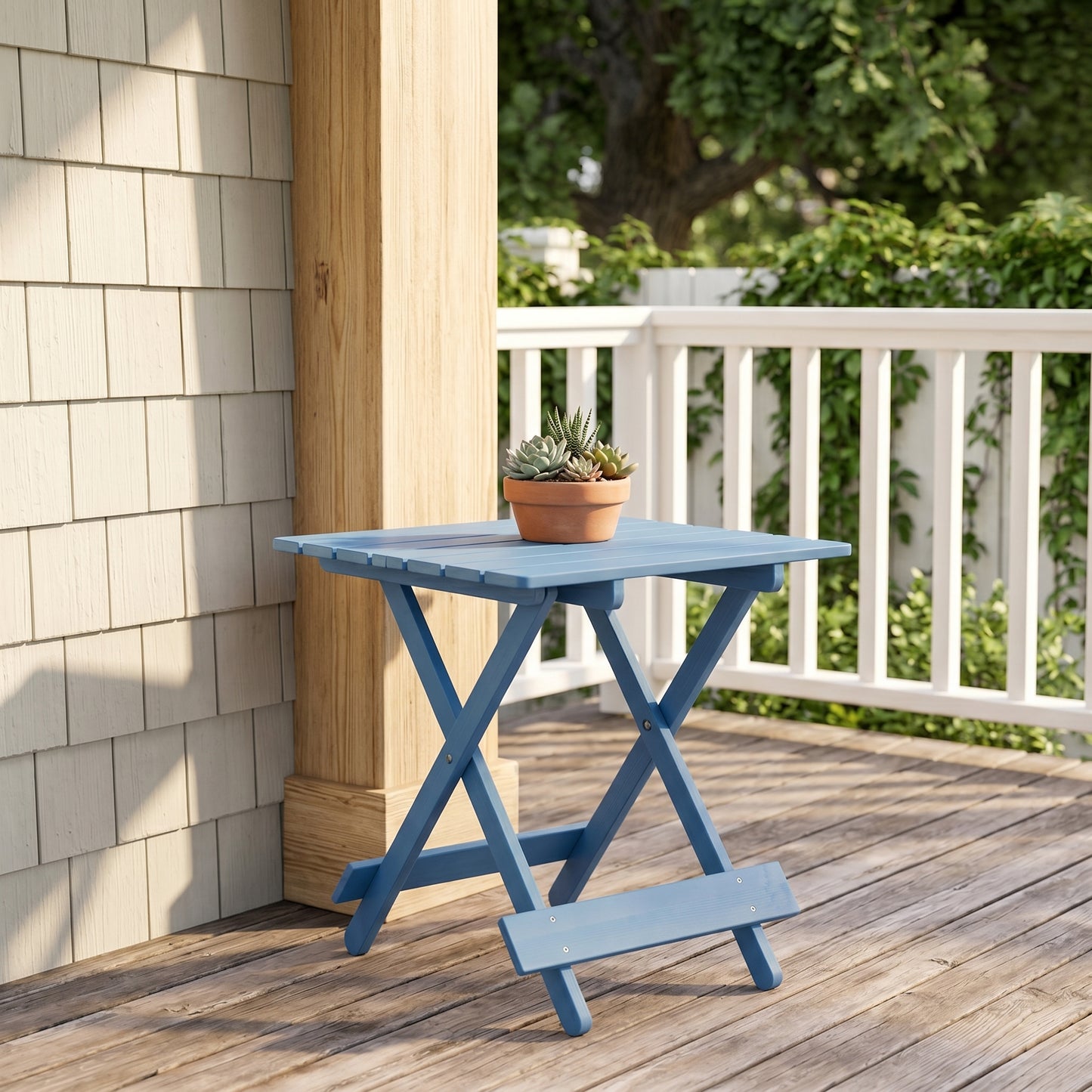 Folding Square Table Patio Outdoor solid wood Table for Backyard, Balcony, Portable Design Space-Saving Blue Color image 7
