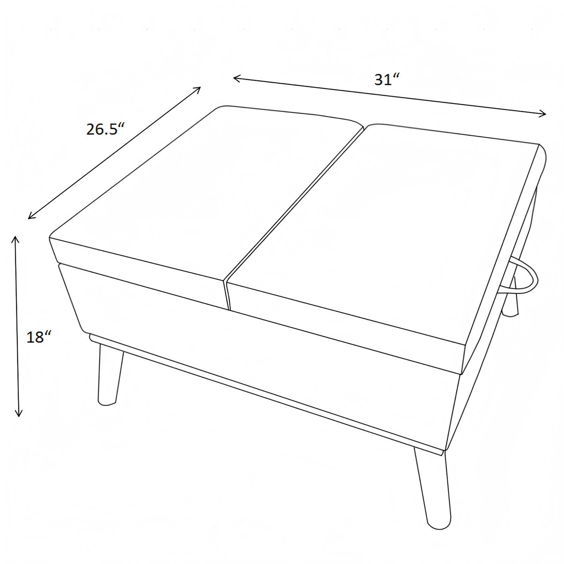 Large Ottoman with Storage, 31" Mid Century Modern Rectangle Coffee Table with Lid Lifting Function, High Wooden Legs, Oversized Storage Ottomans for Living Room, Office, Orange image 8