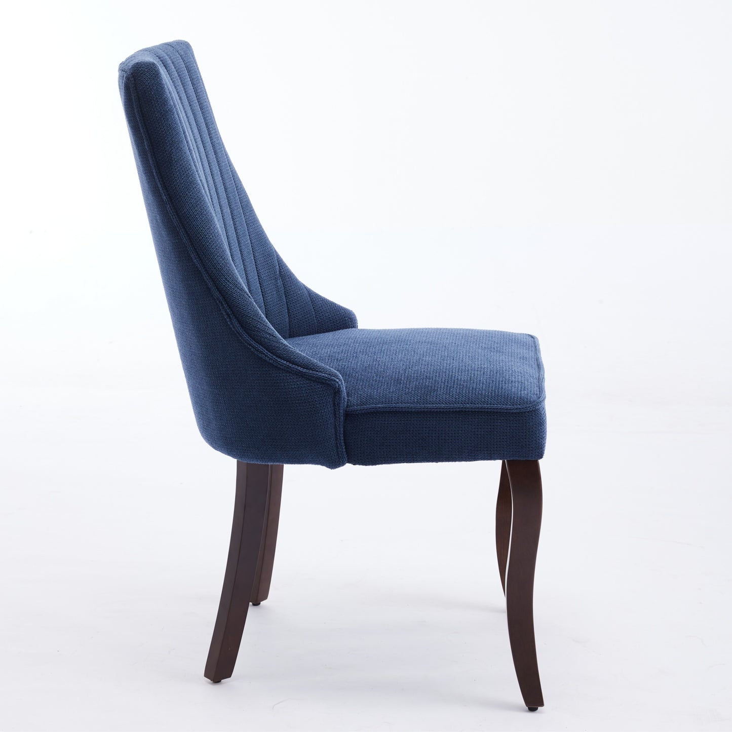 Rayon Cloth Flocking Linen Dining Chairs Channel Kitchen Dinner Chair Comfy Fabric Upholstered Accent Chair for Dining Room with Curved Solid Wood Legs,Set of 2 (Blue), SW1847BL image 4