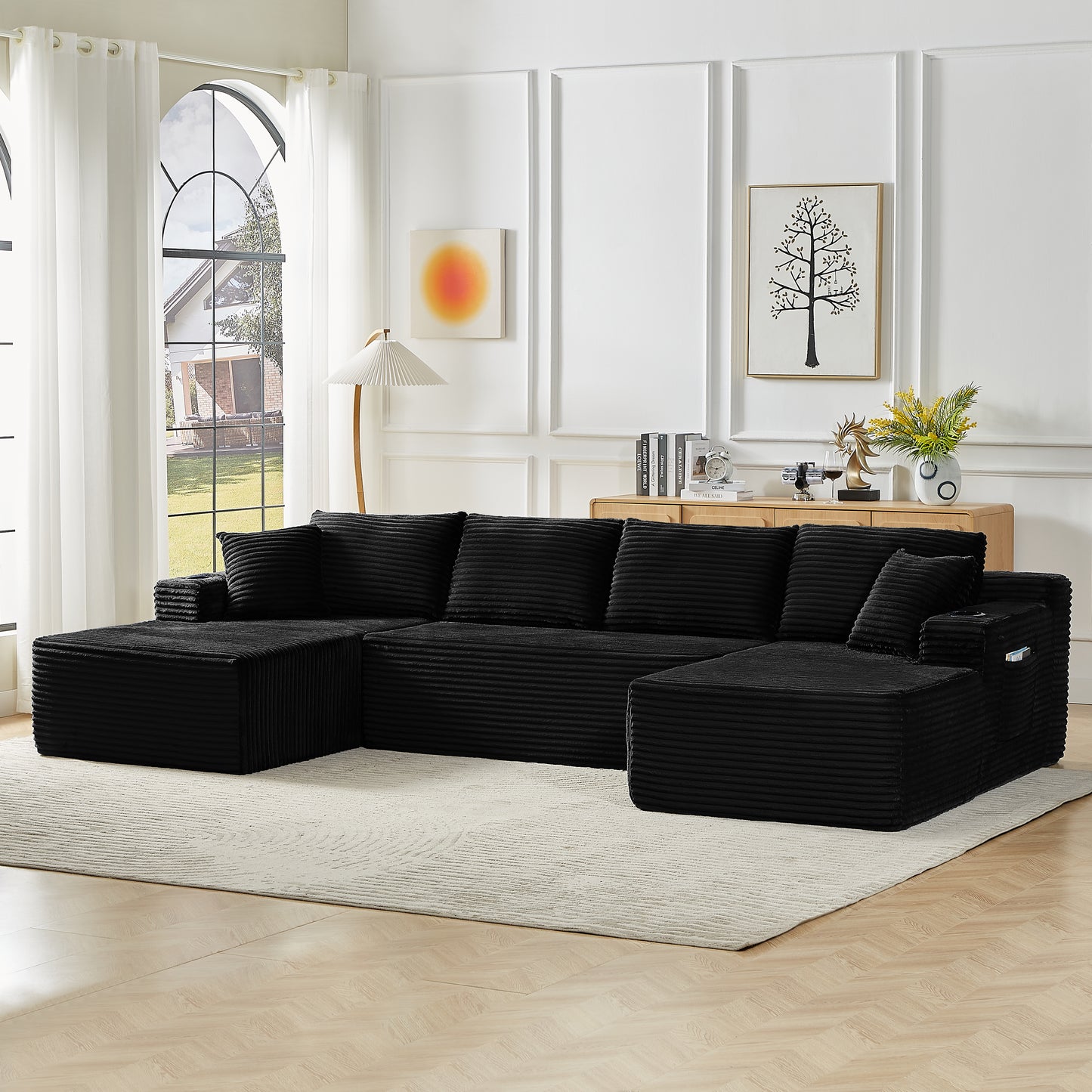Chenille U-Shaped Sectional Sofa Set,Minimalist Style Modular Sectional Sofa, Luxury Chenille Fabric Cloud Couch for Living Room image 4