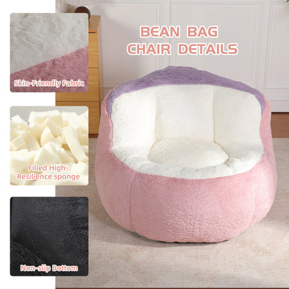 Oversized Bean Bag Chairs,Multicolor Faux Fur Couch Filled with Shredded Sponge,Large Lounger Sofa For Living Room,No Assembly Required, Pink+White+Purple image 5