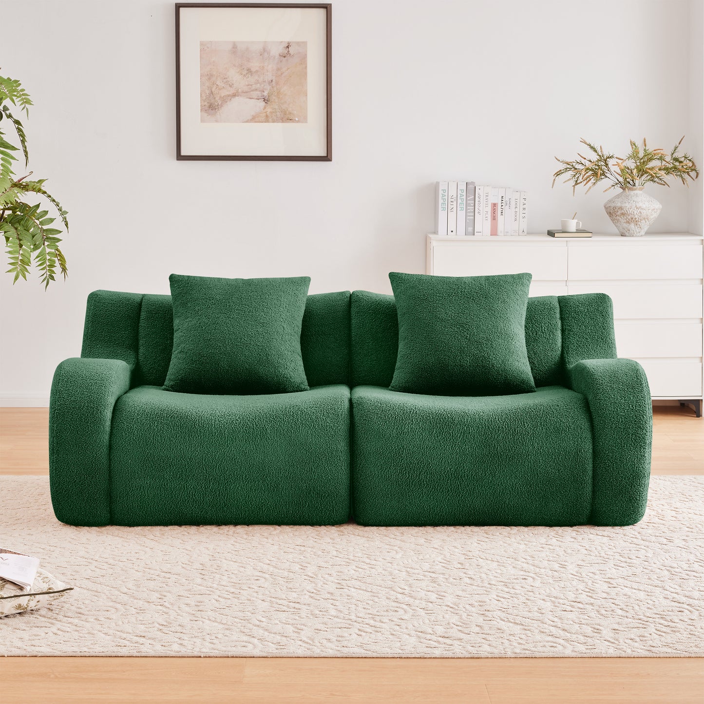 Soft Teddy Fabric Boneless Sofa,No Assembly Required Streamlined Design,Anti-Slip Design 32D High Density Sponge Fits Living Rooms Bedrooms,Green image 3
