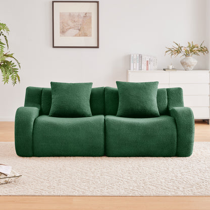 Soft Teddy Fabric Boneless Sofa,No Assembly Required Streamlined Design,Anti-Slip Design 32D High Density Sponge Fits Living Rooms Bedrooms,Green image 3