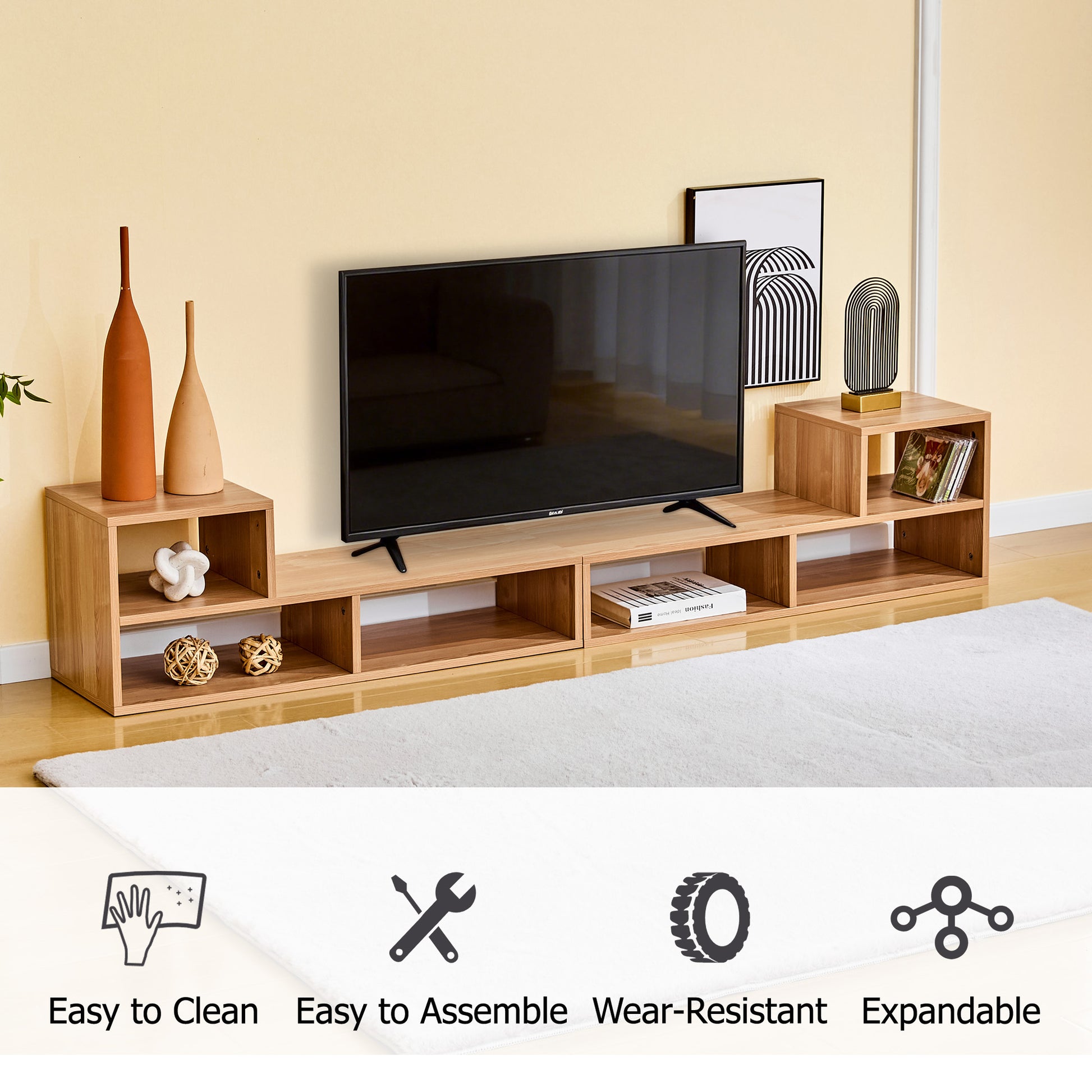 Modular Freestyle TV Stand, Light Wood Adjustable Media Console with Open Storage Compartments, Modern Minimalist Entertainment Center, Free‑Combination TV Cabinet for Living Room Bedroom Apartment image 8