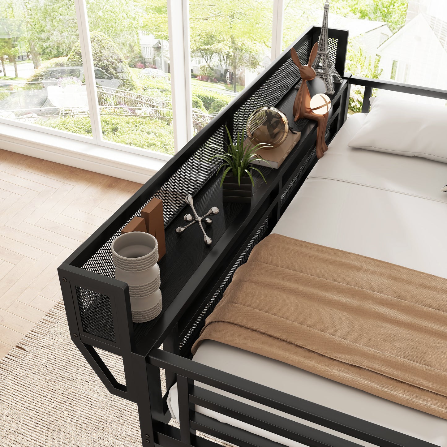 Twin Size Loft Bed with Stairs, Metal Full Loft Bed with Storage Shelves, High Loft Bed with Wardrobe for Kids Teens, Black(OLD SKU W2580S00035) image 4