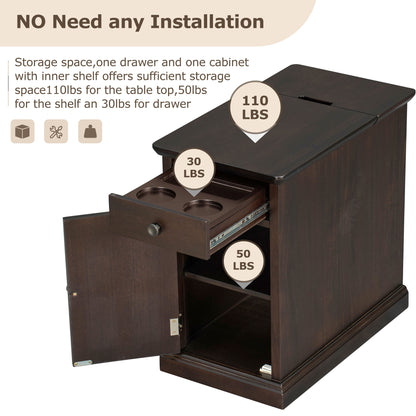 U-Can Classic Vintage Livingroom End Table Side Table with USB Ports and One Multifunctional Drawer with cup holders, Antique Espresso (Old SKU: WF296294AAP) image 6