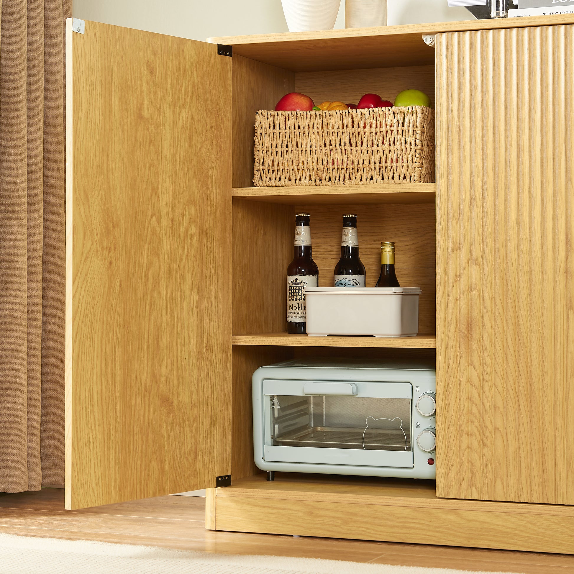 34.3" modern wavy sideboard, curved contour design storage cabinet, 2-door cabinet with storage function, suitable for kitchen/bedroom/living room, Natural, 34.3"L x 15.7"W x 34.3"H image 4