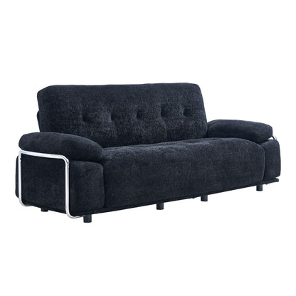 88.98'' Width Modern Sofa with Compression Seat Cushions and Back Cushions,Steel Arm Frame,Chenille Fabric,Black Color image 2