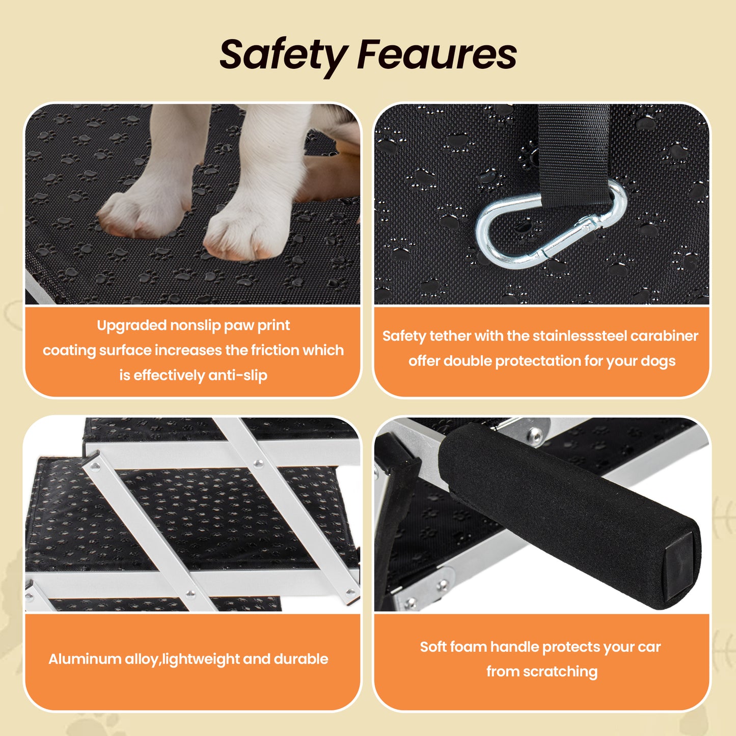 Aluminum Frame Foldable Dog Stairs, 5 Steps Heavy Duty Pet Ramp with Non Slip Surface and Soft Foam Handle, Dogs Stairs for Cars, High Beds, Truck, Supports up to 250 lbs image 3