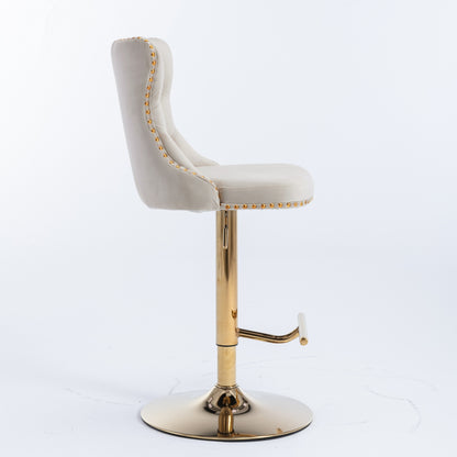 A&A Furniture,Golden Swivel Velvet Barstools Adjusatble Seat Height from 25-33 Inch,Modern Upholstered Bar Stools with Backs Comfortable Tufted for Home Pub and Kitchen Island,Beige,Set of 2 image 5